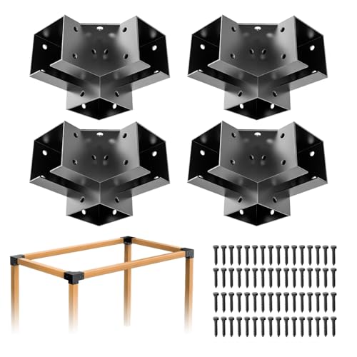 Pergola Bracket Kit 4x4(Inner 3.6"x3.6"), 4pcs 3-Way Right Angle Corner Bracket, Heavy Duty DIY Pergola Kit with Powder Coating, for Gazebos, Patio Pergolas, Log Cabin Outdoor, with Screws - size: 4x4 Corner Brackets 4pcs