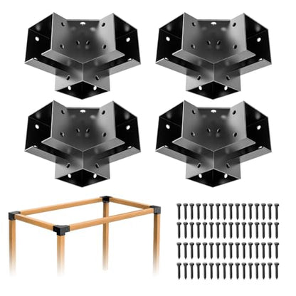 Pergola Bracket Kit 4x4(Inner 3.6"x3.6"), 4pcs 3-Way Right Angle Corner Bracket, Heavy Duty DIY Pergola Kit with Powder Coating, for Gazebos, Patio Pergolas, Log Cabin Outdoor, with Screws - size: 4x4 Corner Brackets 4pcs