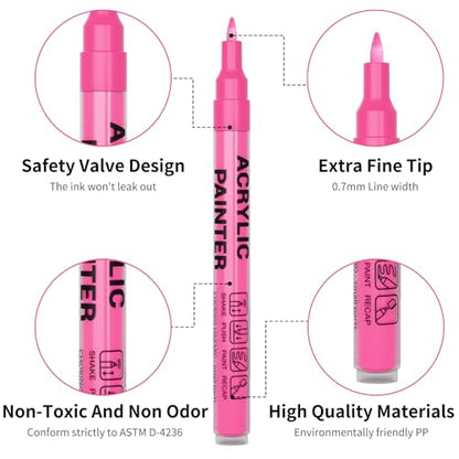 Pink Acrylic Paint Pens 6 Pcs Permanent Marker Pens Extra Fine - color: Pink