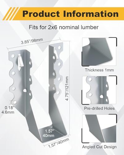 25 Pcs 2x6 Joist Hangers for Wood, 20 Gauge Galvanized Face Mount Joist Hangers, Heavy Duty Hurricane Ties for Rafters Roofs Decks Floors Ceilings - style: 2×6 25 Pack