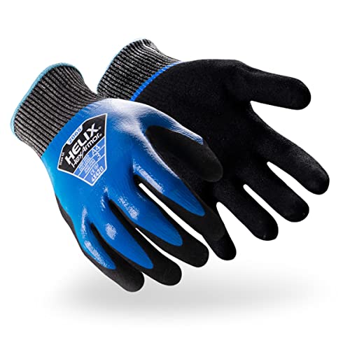 HexArmor Helix 2065 Fluid-Resistant Work Gloves – Double-Dipped Nitrile Waterproof Coating, ANSI Cut Protection, Sandy Nitrile Palm for Oily Grip, 13-Gauge HPPE Shell, Industrial Strength | X-Large - color: Helix 2065, Blue, A3 Cut Resistance, Liquid-resi