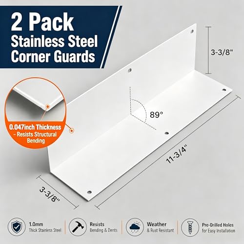 Stainless Steel Vinyl Siding Corner Guards- 2 Pack 11.8x3.4x3.4 Cap Trim - color: White