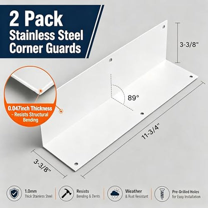 Stainless Steel Vinyl Siding Corner Guards- 2 Pack 11.8x3.4x3.4 Cap Trim - color: White