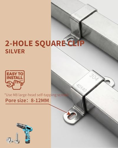 Square Tube Strap Clamp, Silver,1-3/8" x 1-3/8" (35x35mm) Strap Post Ties, Square Tube Buckle, U-Shaped Pipe Clamp Bracket. Deck Fence Post Tie Bracket, (Pack of 6) - size: 1-3/8 Inch