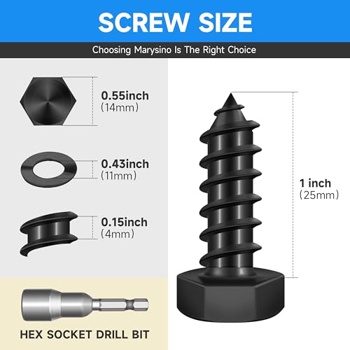 (15-Set) 3/8 x 1 Lag Screws, Stainless Steel Heavy Duty Hex Head Lag Bolts for Wood, Commercial/Industrial Grade 1/4 Bolts, Mounting Screws Bolts Kit, Black Oxided by Marysino - color: Black, size: 3/8 x 1"