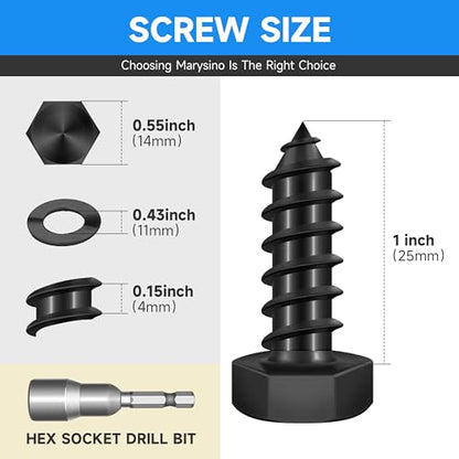 (15-Set) 3/8 x 1 Lag Screws, Stainless Steel Heavy Duty Hex Head Lag Bolts for Wood, Commercial/Industrial Grade 1/4 Bolts, Mounting Screws Bolts Kit, Black Oxided by Marysino - color: Black, size: 3/8 x 1"