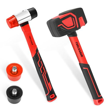 TOOLEAGUE 2Pcs Hammer Set,16oz Rubber Mallet&35mm Double-Faced Soft Mallet - size: 2pcs