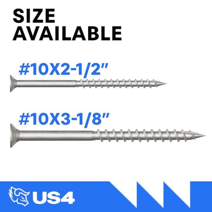 US4 - #10 x 3-1/8" Flat Head Screws Stainless Steel | Stainless Steel Wood Screws | T25 Star Drive | Self-Drilling Screws for Framing, Subflooring & Decking | 316 SS (100, #10 x 3.125 Inches) - size: #10 x 3-1/8"