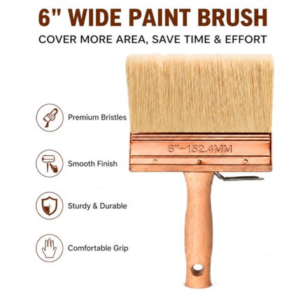 Deck Stain Brush 6", Attachable Paint Brush with Wooden Handle - color: 6 Inch