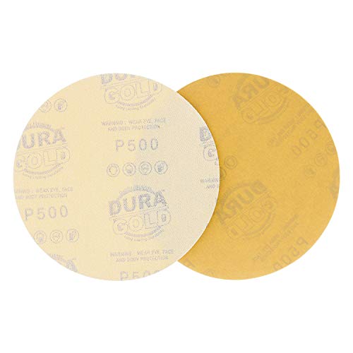 Dura-Gold Premium 6" Gold Sanding Discs, 500 Grit, Hook & Loop, Box of 50 - size: 500-Grit