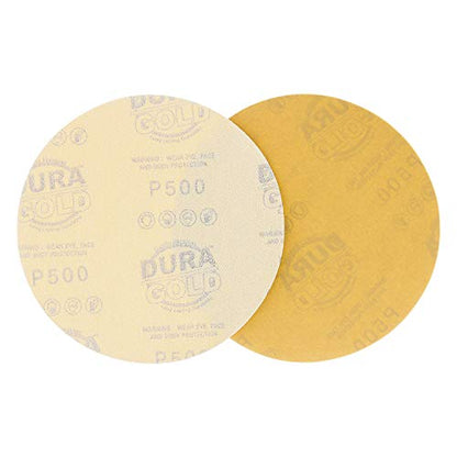 Dura-Gold Premium 6" Gold Sanding Discs, 500 Grit, Hook & Loop, Box of 50 - size: 500-Grit