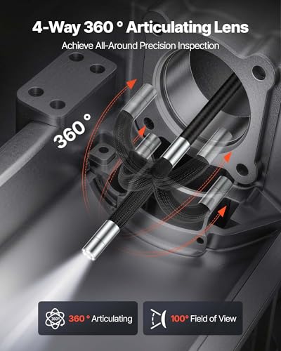VEVOR 4-Way Articulating Borescope with Light, True 1080P HD Industrial Endoscope Inspection Camera with Articulated Probe, Flexible Snake Scope Cam for Wall Automotive Engine Inspect-4.9FT - size: 0.32-inch Probe