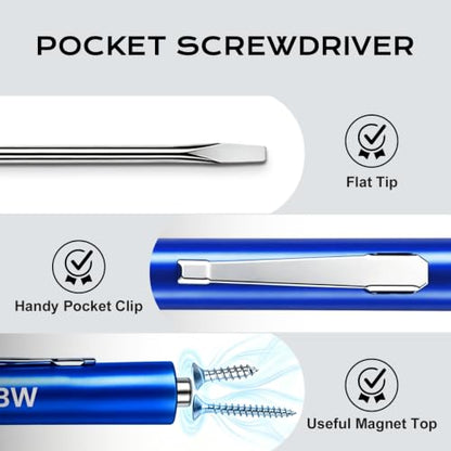 12 Pcs Blue Pocket Screwdriver Magnetic Mini Slotted Flathead - color: Blue