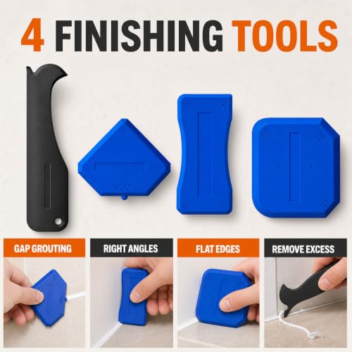 3-in-1 Caulking Tool Kit with Stainless Steel Caulk Remover and 5 Silicone Finishing Pads for Bathroom, Kitchen, Shower, Sink, Tile and Windows