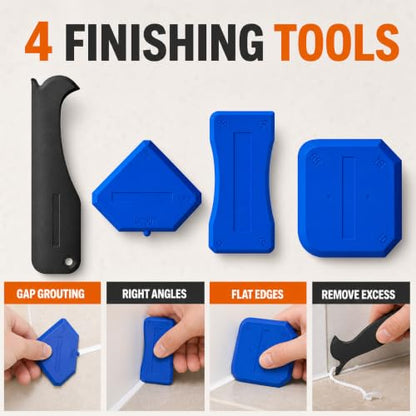 3-in-1 Caulking Tool Kit with Stainless Steel Caulk Remover and 5 Silicone Finishing Pads for Bathroom, Kitchen, Shower, Sink, Tile and Windows