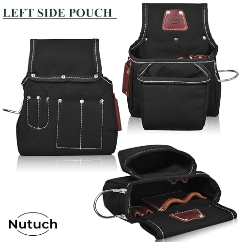 Nylon and Leather Tool Belt | Nylon Tool Pouch | Carpenter | Construction | Framers | Electrician Tool Belts | Drywall Tool Bags (BLACK)