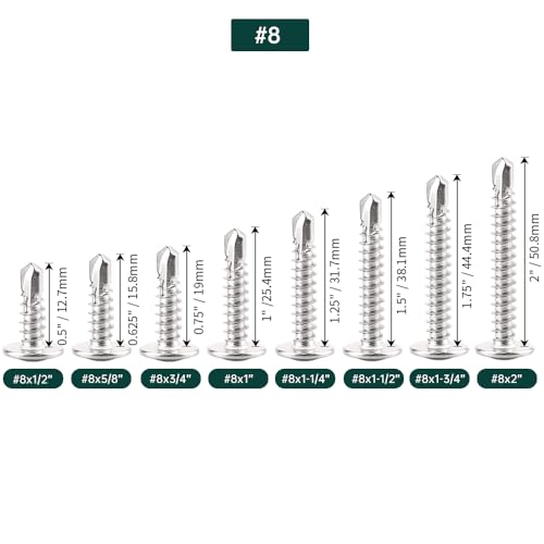 #8 x 1 Phillips Wafer Head Sheet Metal Tek Screws (100 pcs), 410 Stainless Steel, Phillips Drive Wafer Head Self Tapping Screws, Fayeploo (with Phillips Driver Bit) - size: #8 x 1