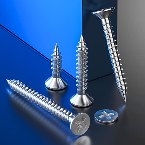 Wensilon (500Pcs) #8x1/2 Wood Screw Quick Metal Self Tapping Flat Head 304 Stainless Steel - color: Silver, size: #8x1/2