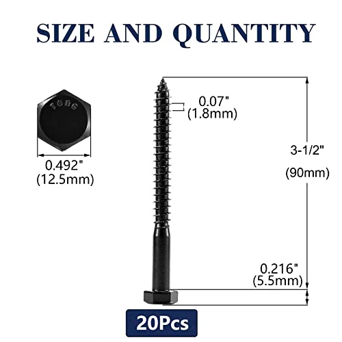 5/16" x 3-1/2" Hex Head Lag Screws Bolts 20Pcs 304 Stainless Steel 18-8, Partial Thread, Hexagon Head Wood Screws by Black Oxide by SG TZH - size: 5/16" x 3-1/2"