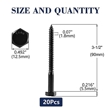 5/16" x 3-1/2" Hex Head Lag Screws Bolts 20Pcs 304 Stainless Steel 18-8, Partial Thread, Hexagon Head Wood Screws by Black Oxide by SG TZH - size: 5/16" x 3-1/2"