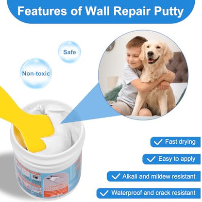 Dry Wall Patch Kits, Aluminum Spackle Wall Repair Patch Kit Fiber Mesh Plate with Scraper, 8.8oz X 2 White Repair Putty Drywall Hole Filler to Fix Wall Surface Holes, Quick Repair Creak Damage - color: 2 X 8.8oz White Wall Repair Putty Patch Kit