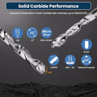 LU&MN Solid Carbide Jobber Drill Bits, 5/32", 2 Pcs - size: 5/32 in