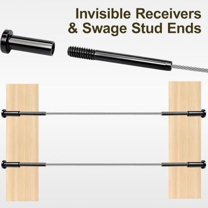50-Pack 1/8" T316 Black Stainless Steel Invisible Cable Railing Kit