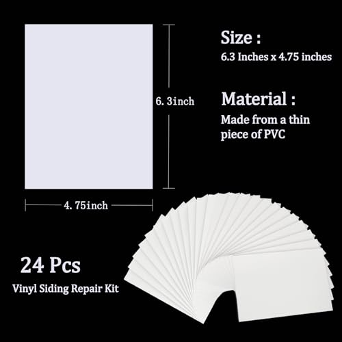 Vinyl Siding Repair Kit 24Pcs 6.3X4.75Inch Self-Adhesive Vinyl Siding Patch PVC Tape Cover Any Cracks Holes Blemishes on Vinyls Sidings Fence Tools Home Skirting - size: 24 patches