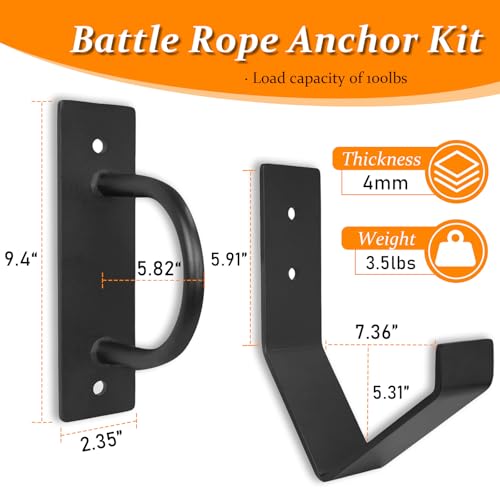 Heavy Duty Battle Rope Anchor Kit Wall Mount - size: Large