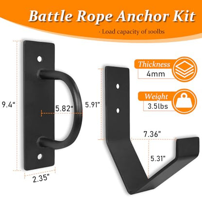 Heavy Duty Battle Rope Anchor Kit Wall Mount - size: Large