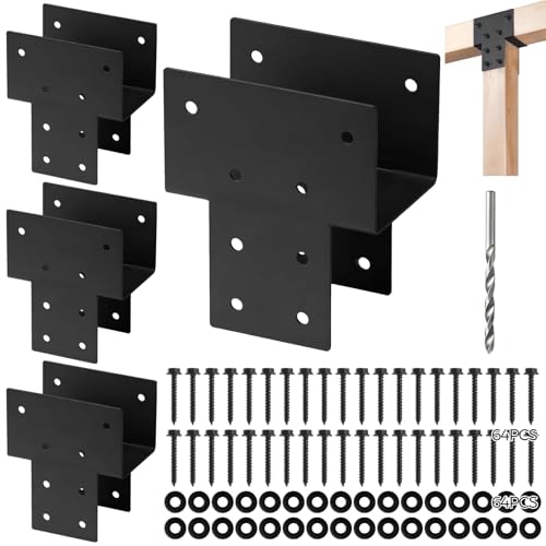 4 PCS Pergola Brackets, 4x4 (Actual 3.5"x3.5") Heavy Duty Post Cap Tie Brackets, Stainless Steel Post Anchor Connector, Wood Post Beam Connector for Gazebo Deck Patio Pergola Construction (4x4-4PCS-A) - color: 4x4-4PCS-A