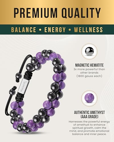MagnetRX® Hematite & Gemstone Beaded Bracelets for Women (Amethyst) - color: Amethyst 6mm Bead