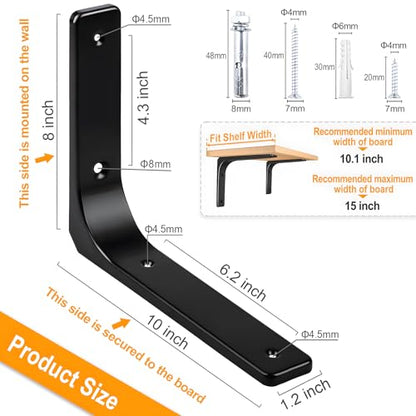 10 x 8 Inch Metal Shelf Bracket, Heavy Duty Shelf Support Bracket - size: 10 x 8 Inch (4 PCS)