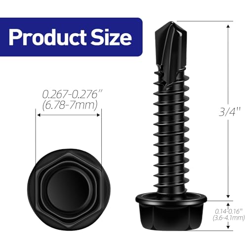 #8 x 3/4" Hex Washer Head Self Tapping Screws, TEK Screws, Self Drilling, Stainless Steel 410 Sheet Metal Screws, Black Finish, 100 PCS - color: Black, size: #8 x 3/4"