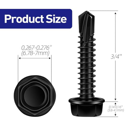 #8 x 3/4" Hex Washer Head Self Tapping Screws, TEK Screws, Self Drilling, Stainless Steel 410 Sheet Metal Screws, Black Finish, 100 PCS - color: Black, size: #8 x 3/4"