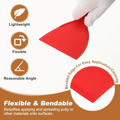 HARFINGTON 5pcs Putty Knife Scraper 4" Width Flexible Plastic Red - color: Red, size: 4"
