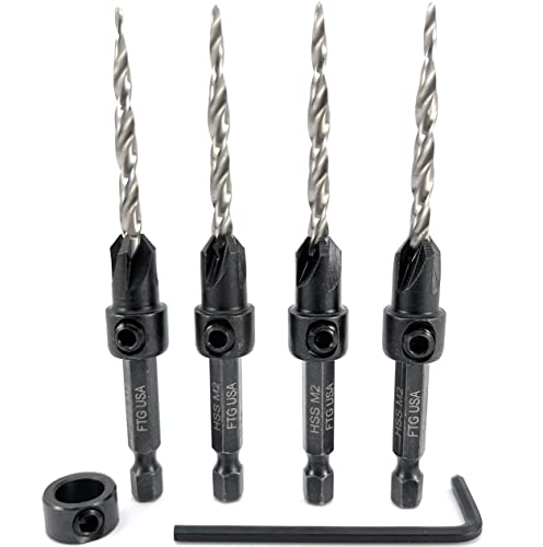 FTG USA #8(11/64") Wood Countersink Drill Bit 4-Pc Set with 3/8" Depth Stop - size: #8, style: 4 Pc with Depth Stop