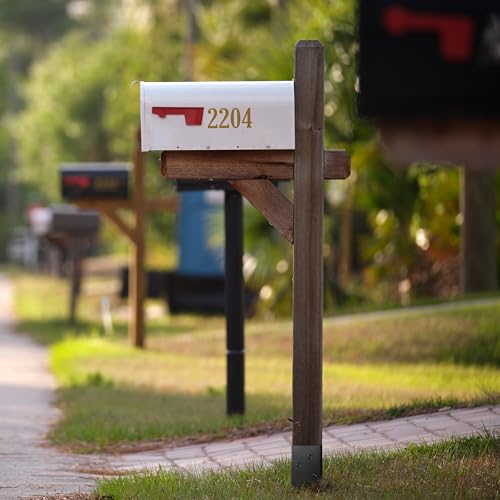 LADECH 4x4 Fence Post Anchor Ground Spike 16” Length Metal Black Powder Coated – Mailbox Post Anchors – Fit 3.5x3.5 Wood Posts (4 Pcs)
