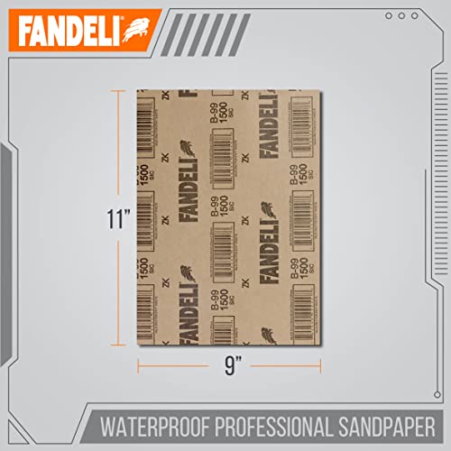 Fandeli | Waterproof Sandpaper | 1500 Grit | 25 Sheets 9'' x 11'' | For Car Polishing, Wooden Furniture Sanding and Metal Sanding | Water Resistant - style: 1500 Grit
