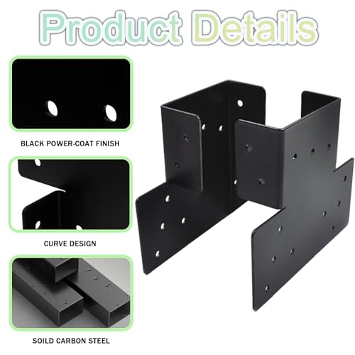 (8 Pack) Black T Shaped Post to Beam Connector, Heavy Duty Roof Tie Bracket - color: 4X4(8 PACK)