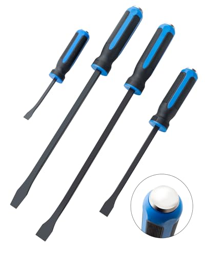 ROTATION 4-Piece Heavy Duty Pry Bar Set with Thicker Hammer Strike Cap and Angled Tip - color: 4pc Blue