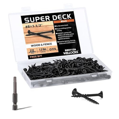 WELLOCKS #8 x 1-1/2 in Black Deck Screws, 1.2 lbs with T25 Bit - size: #8×1-1/2", style: 1.2LBS Black