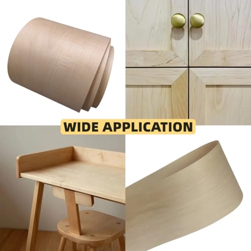 Maple Wood Veneer Sheet,Flat Cut,8.5''x 98'',Iron On Stick Veneer Roll Without Paper,Pre-glued Hot Melt Self Adhesive Strip for Cabinet Furniture Plywood Door Speaker Renovation Woodworking - color: Maple