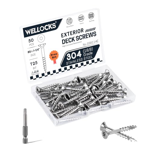WELLOCKS #8 x 1-1/4 in 304 Stainless Deck Screws, 50 PCS - size: #8×1-1/4"