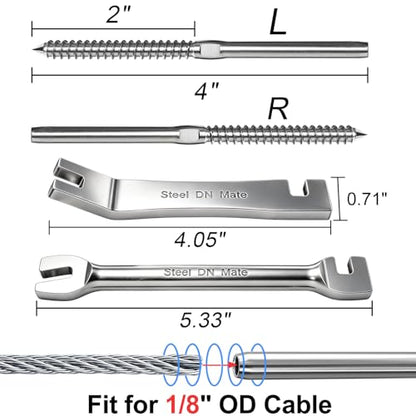 Steel DN Mate 30 Pack Left&Right Handed Thread Swage Lag Screws for Wood Post of 1/8" Deck Railing Kit, T316 Stainless Steel Cable Railing/Stair Deck Railing, DIY Baluster Hardware, Wrench Included - color: Silver