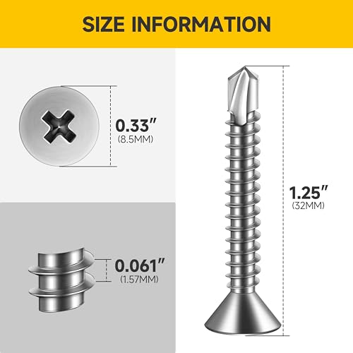 Mywish (200Pcs) #10 x 1-1/4" Self Tapping Screws for Metal, Stainless Steel Flat Phillips Head Sheet Metal Screws, Bright Finish Mouting Screws, Self Drilling Screws for Metal Plastic & Wood - size: #10 x 1-1/4"
