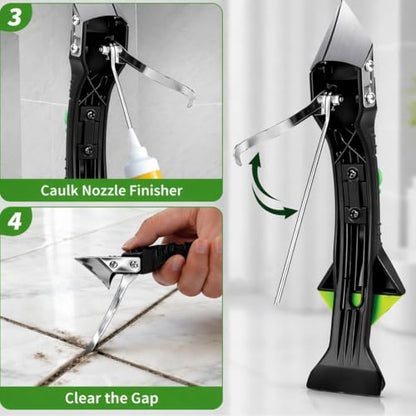 5-in-1 Caulk Remover Tool - Silicone Caulking Tool Kit and Caulk Smoothing Tool for Bathroom, Kitchen, Sink, Tile and Window Repair (Green)