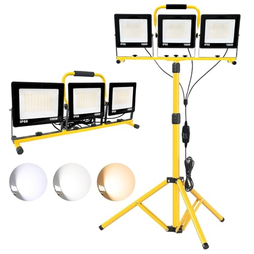 30000LM LED Work Light with Stand & Tripod 3 Head Dimmable IP66 - color: 3 Pack