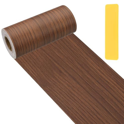 Wood Grain Repair Tape 4.7x33', Self Adhesive Realistic Textured Repair Patch Peel and Stick Wood Tape with Scraper for Floor Door Window Furniture Table Teak