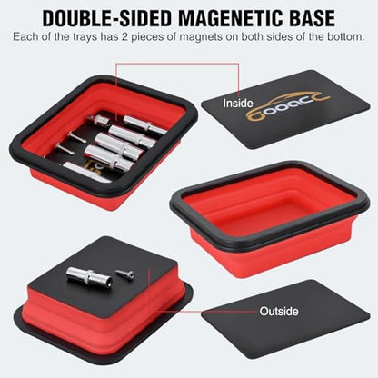 GOOACC 3 Sizes Collapsible Magnetic Parts Tray Set Red - color: Red